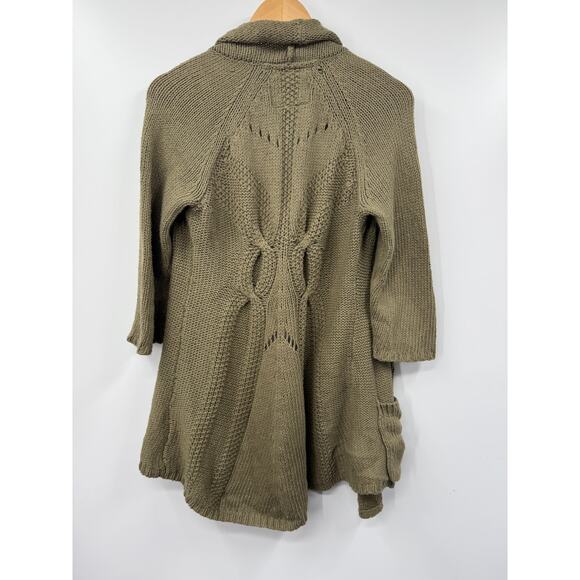 Anthropologie Angel Of The‎ North Olive Green Cardigan Open Chunky Knit Size M - Picture 4 of 6
